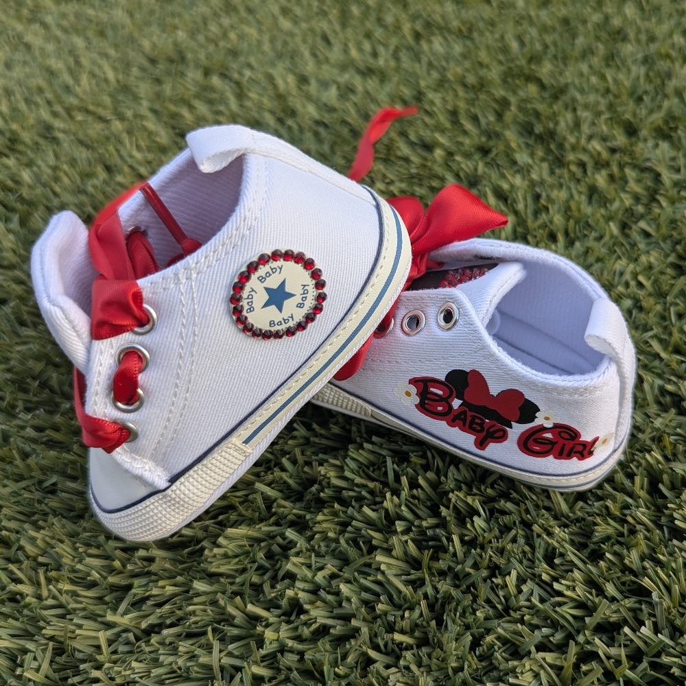 NEW Custom Embellished Baby Girl White and Red  Mousey Shoes